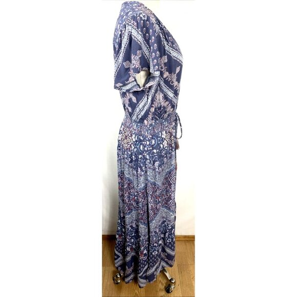 Knox Rose Midi Dress Size Large Rayon Short Sleeve Navy Blue/White Floral Boho - Picture 3 of 7